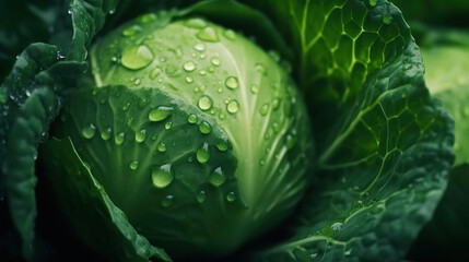 Fototapeta premium Wet cabbage with drops of water Generative AI
