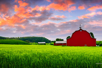 red barn in the field,Generative IA
