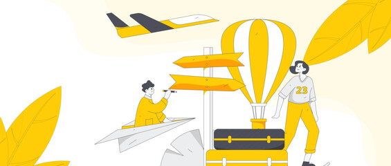 Holiday travel travel characters internet background vector hand drawn illustration
