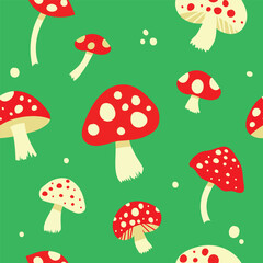 Fly agarics colored seamless pattern. Pattern with mushrooms. 