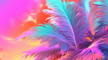 Cushioned palm tree on sky establishment conditioned in eager sprinkled rainbow neon pastel colors....