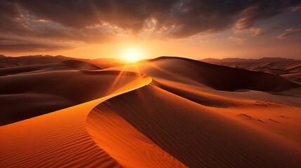 dusk on sand rise inside parts parts parts the sahara take off. Creative resource, AI Generated