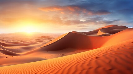 Fototapeta na wymiar sunset on sand rise inside parts parts parts parts the sahara take off. Creative resource, AI Generated