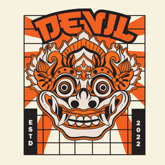 Balinese vector Barong Traditional Mask , devil mask Vector illustration	