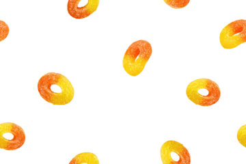 Foto op Canvas Peach Ring Seamless Pattern - Gummies - Fruit Jelly Candy - Peach Ring Gummies © Ann