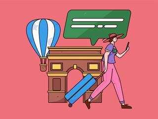 Holiday travel travel characters internet background vector hand drawn illustration
