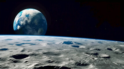 Fototapeta na wymiar 月面から眺める青い星、美しい地球の姿, with Generative AI