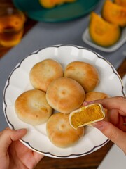 Cakes made with pumpkins, moon cakes, traditional Chinese pastries