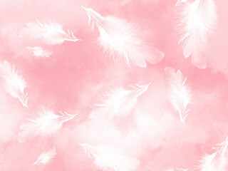 羽根と水彩ピンク