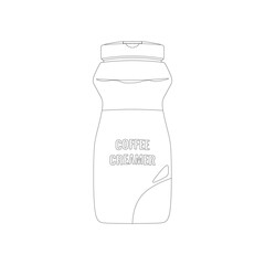 Coffee drink bottle in outline sketch icon. Instant coffee ready to drink. Coffee Creamer (Sugar-Free). Editable vector illustration template in trendy style.