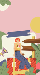 Holiday travel travel characters internet background vector hand drawn illustration
