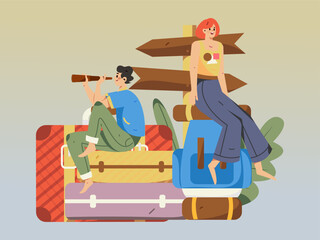 Holiday travel travel characters internet background vector hand drawn illustration
