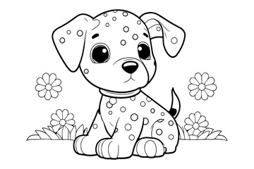 Dog Character Vector, Coloring Book Page with Dog, Coloring page outline of a cute dog, coloring page with Animal character 