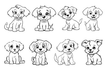 Dog Character Vector, Coloring Book Page with Dog, Coloring page outline of a cute dog, coloring page with Animal character 