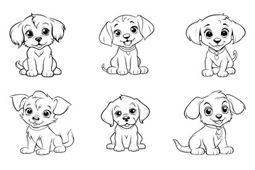 Dog Character Vector, Coloring Book Page with Dog, Coloring page outline of a cute dog, coloring page with Animal character 