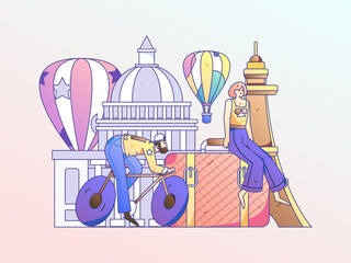 Holiday travel travel characters internet background vector hand drawn illustration
