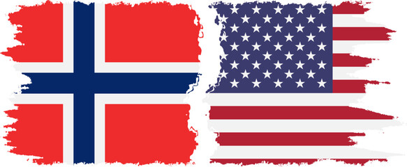 United States and Norway grunge flags connection vector