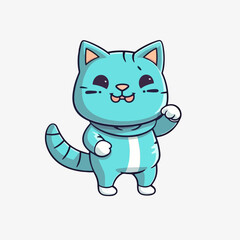 Vector cartoon icon illustration of a dancing cat, in a flat style for animals with a happy expression, depicting cute animal life, wildlife and nature