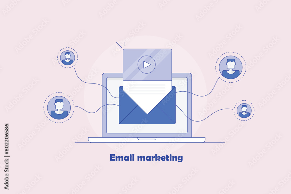 Wall mural business customer newsletter subscribers interacting with video content message send through email c