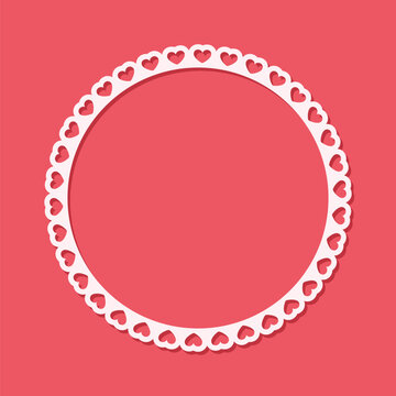 Round scalloped frame with hearts pattern, Pastel Cute Valentines Frame Border