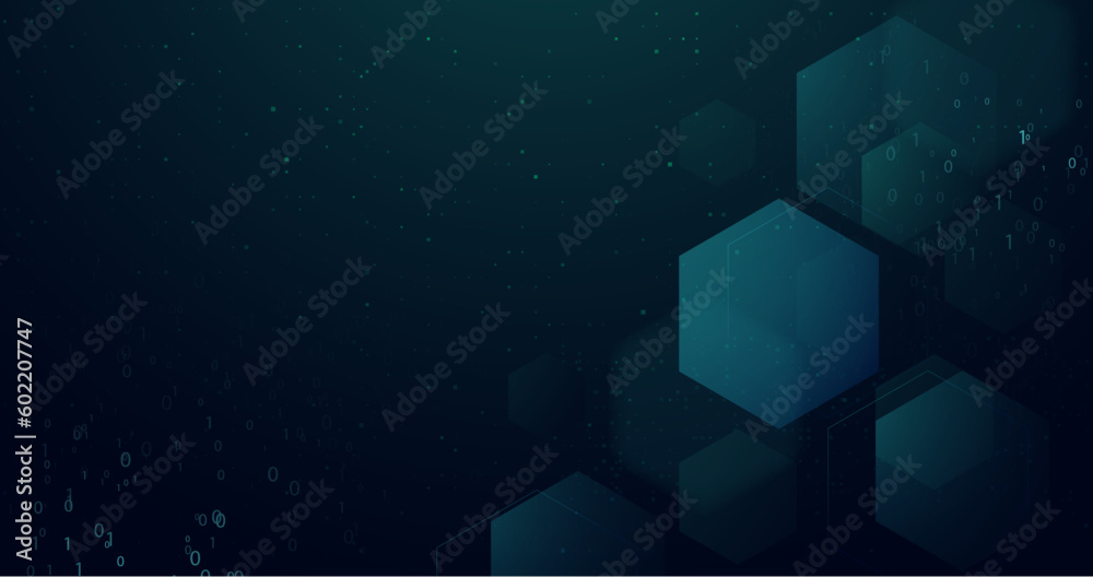 Leinwandbilder abstract blue hexagon with binary code background. digital, futuristic, technology concept backgroun