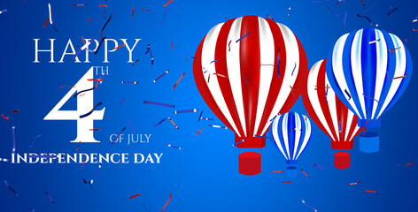 Independence day USA banner template american balloons flag and Colorful Fireworks decor.4th of July celebration poster template
