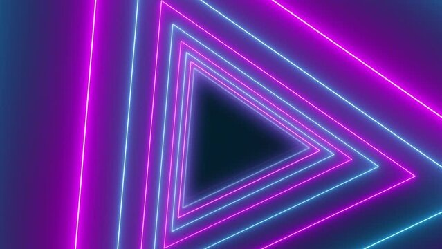 Video animation of many triangles in neon blue and neon magenta on dark background. - abstract background - seamless loop