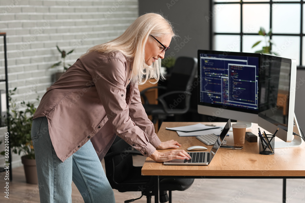 Canvas Prints Mature female programmer working with laptop at table in office