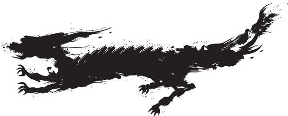 絵筆で描かれたモノクロの辰年イラスト