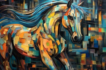 Koń kolorowy surrealistyczny akrylowy obraz Generative AI