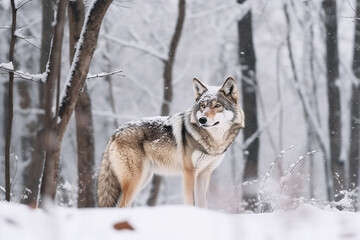 Naklejka premium wolf in snow Ai generative