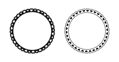 Round scalloped frame with hearts pattern set, Pastel Cute Valentines Frame Border