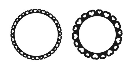 Round scalloped frame with hearts pattern set, Pastel Cute Valentines Frame Border