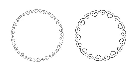 Round scalloped frame with hearts pattern set, Pastel Cute Valentines Frame Border