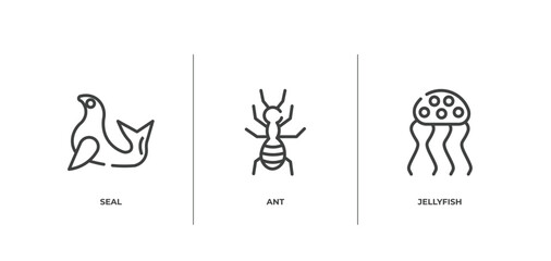 nature outline icons set. thin line icons sheet included seal, ant, jellyfish vector.