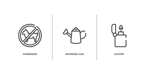 hunting outline icons set. thin line icons sheet included forbidden, watering can, lighter vector.