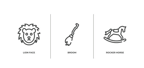 horses outline icons set. thin line icons sheet included lion face, broom, rocker horse vector.