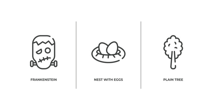 poi nature outline icons set. thin line icons sheet included frankenstein, nest with eggs, plain tree vector.