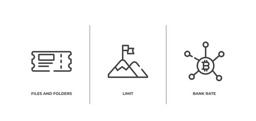economy outline icons set. thin line icons sheet included files and folders, limit, bank rate vector.