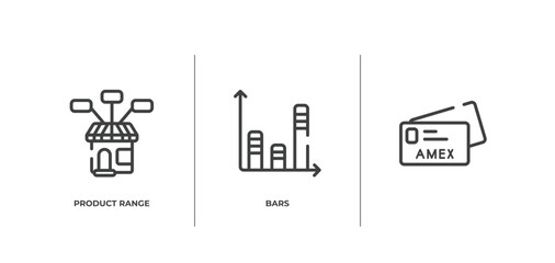 economy outline icons set. thin line icons sheet included product range, bars, vector.
