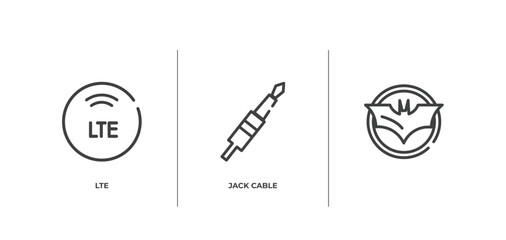 notification outline icons set. thin line icons sheet included lte, jack cable, vector.