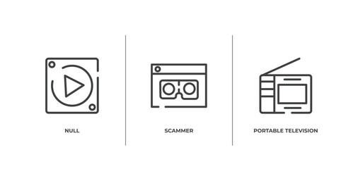 television outline icons set. thin line icons sheet included null, scammer, portable television vector.