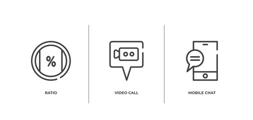 dialogue assets outline icons set. thin line icons sheet included ratio, video call, mobile chat vector.