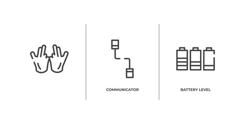 mobile interface outline icons set. thin line icons sheet included , communicator, battery level vector.