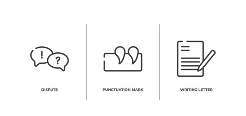 communication systems outline icons set. thin line icons sheet included dispute, punctuation mark, writing letter vector.