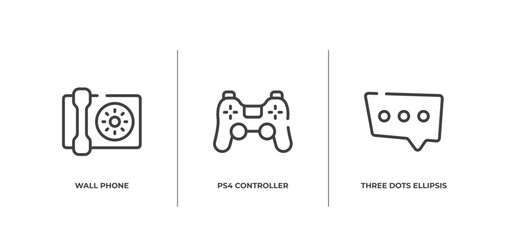 chatting outline icons set. thin line icons sheet included wall phone, ps4 controller, three dots ellipsis vector.