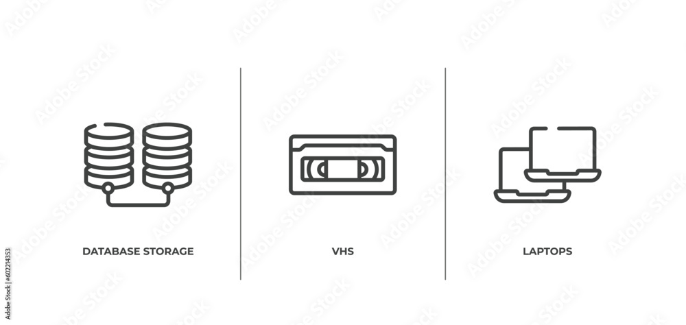 Poster network architecture outline icons set. thin line icons sheet included database storage, vhs, laptop