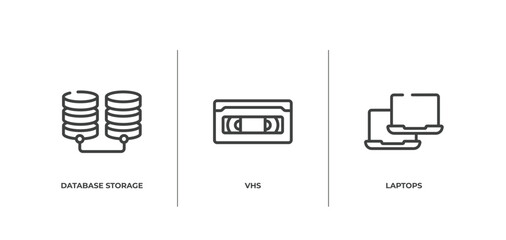 network architecture outline icons set. thin line icons sheet included database storage, vhs, laptops vector.