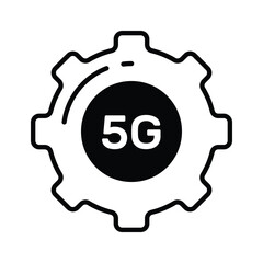 5G text inside cogwheel denoting concept icon of 5G network setting