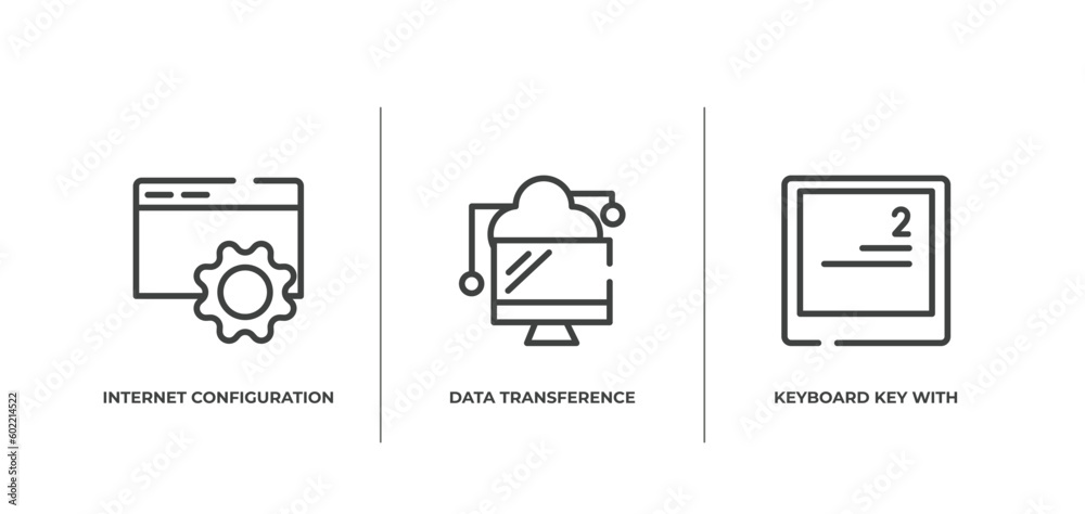 Poster computer and media outline icons set. thin line icons sheet included internet configuration tings, d